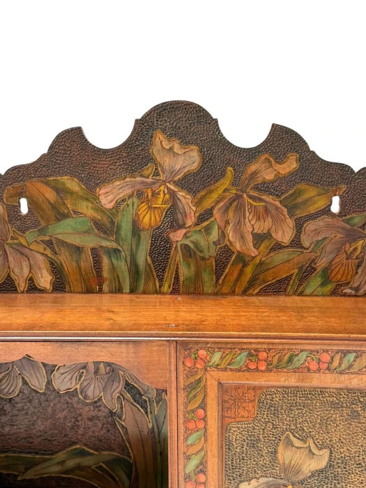 Aesthetic Movement Wall Cabinet, Hand-Painted Floral, Walnut, 1890s